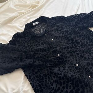Black Leopard Print Button-Up Blouse